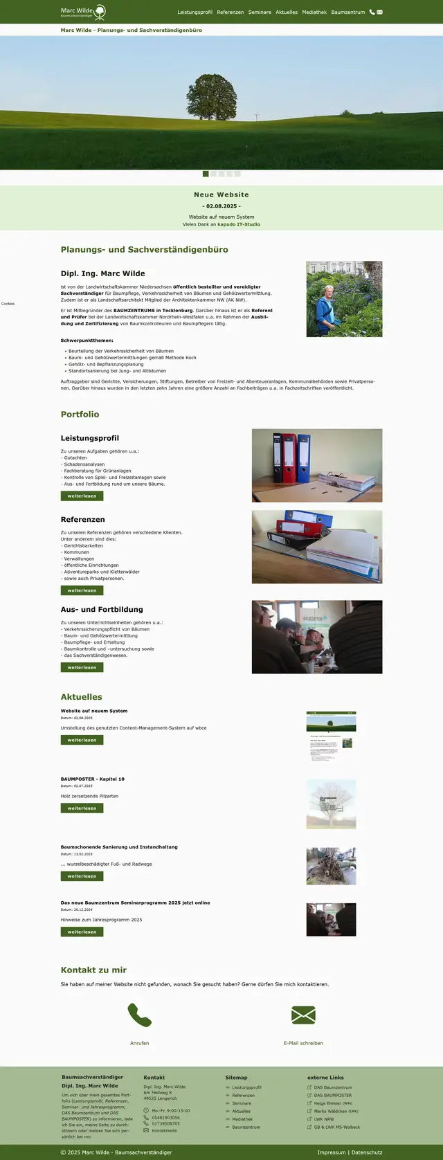 Ansicht der Website als Screenshot
